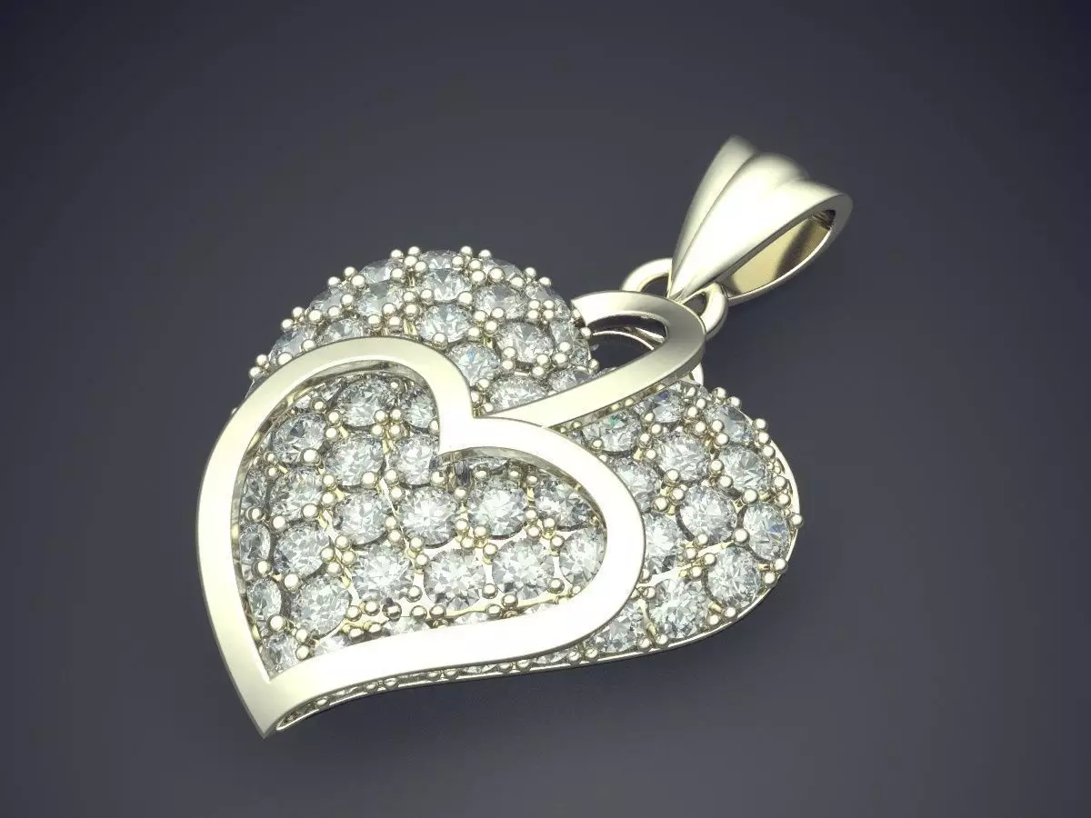 Heart Shape Pendant With Diamonds CAD-6075 3D print model_1