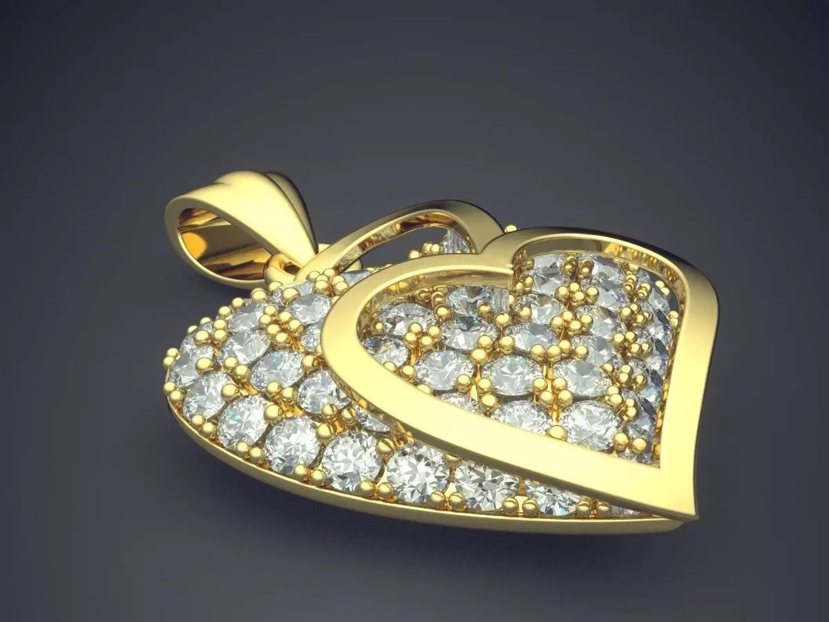 Heart Shape Pendant With Diamonds CAD-6075 3D print model_0