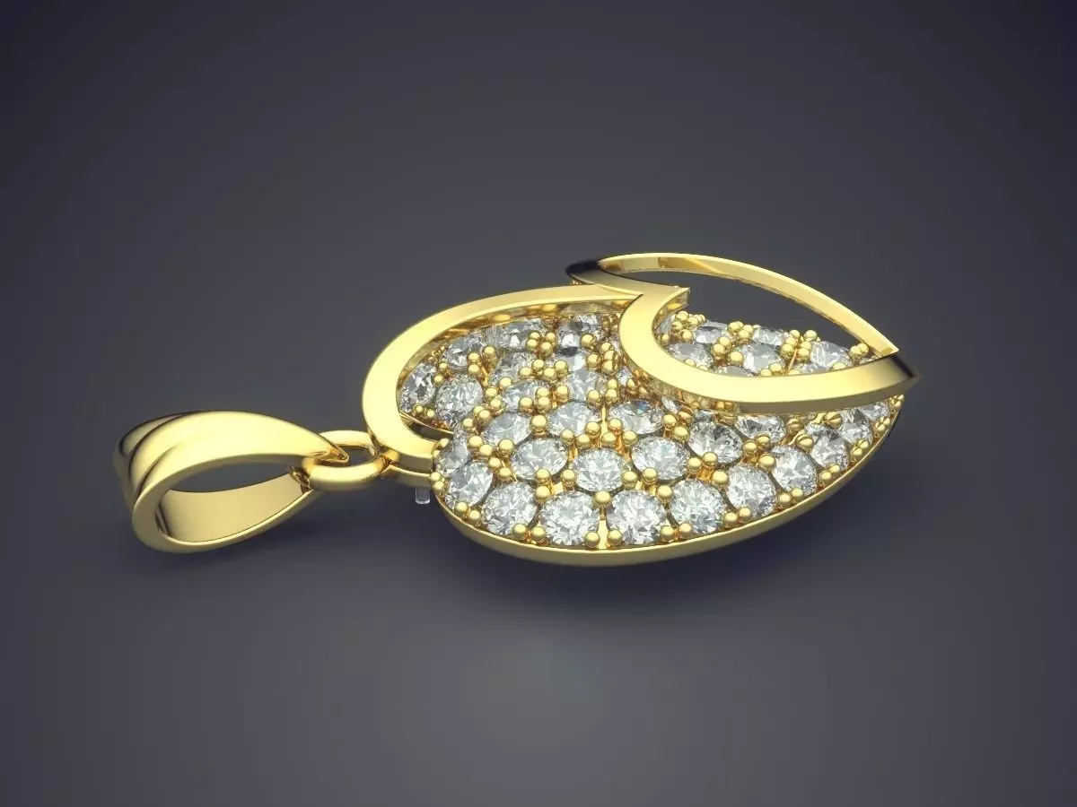 Heart Shape Pendant With Diamonds CAD-6075 3D print model_3