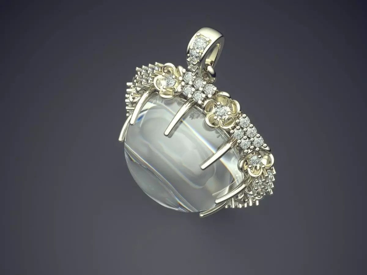 Pendant With Pearl And Diamonds CAD-6037 3D print model_1