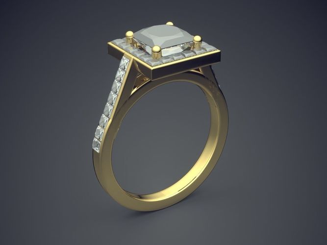 Engagement Ring With Diamonds CAD-6000 3D print model
