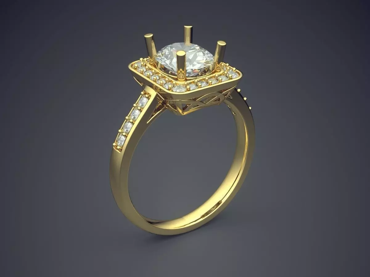 Engagement Ring With Diamonds CAD-5983 3D print model_0