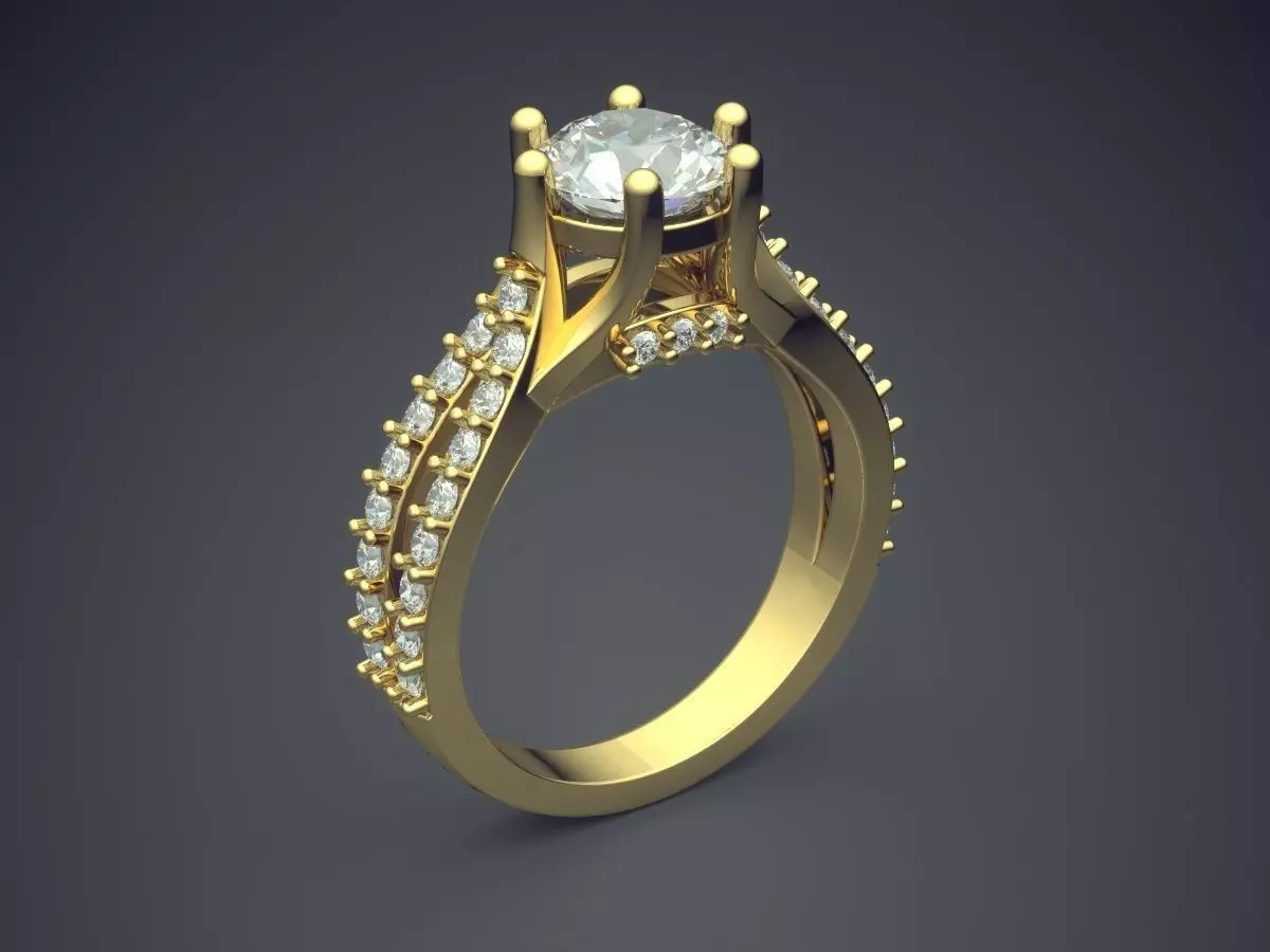 Engagement Ring With Diamonds CAD-5981 3D print model_0