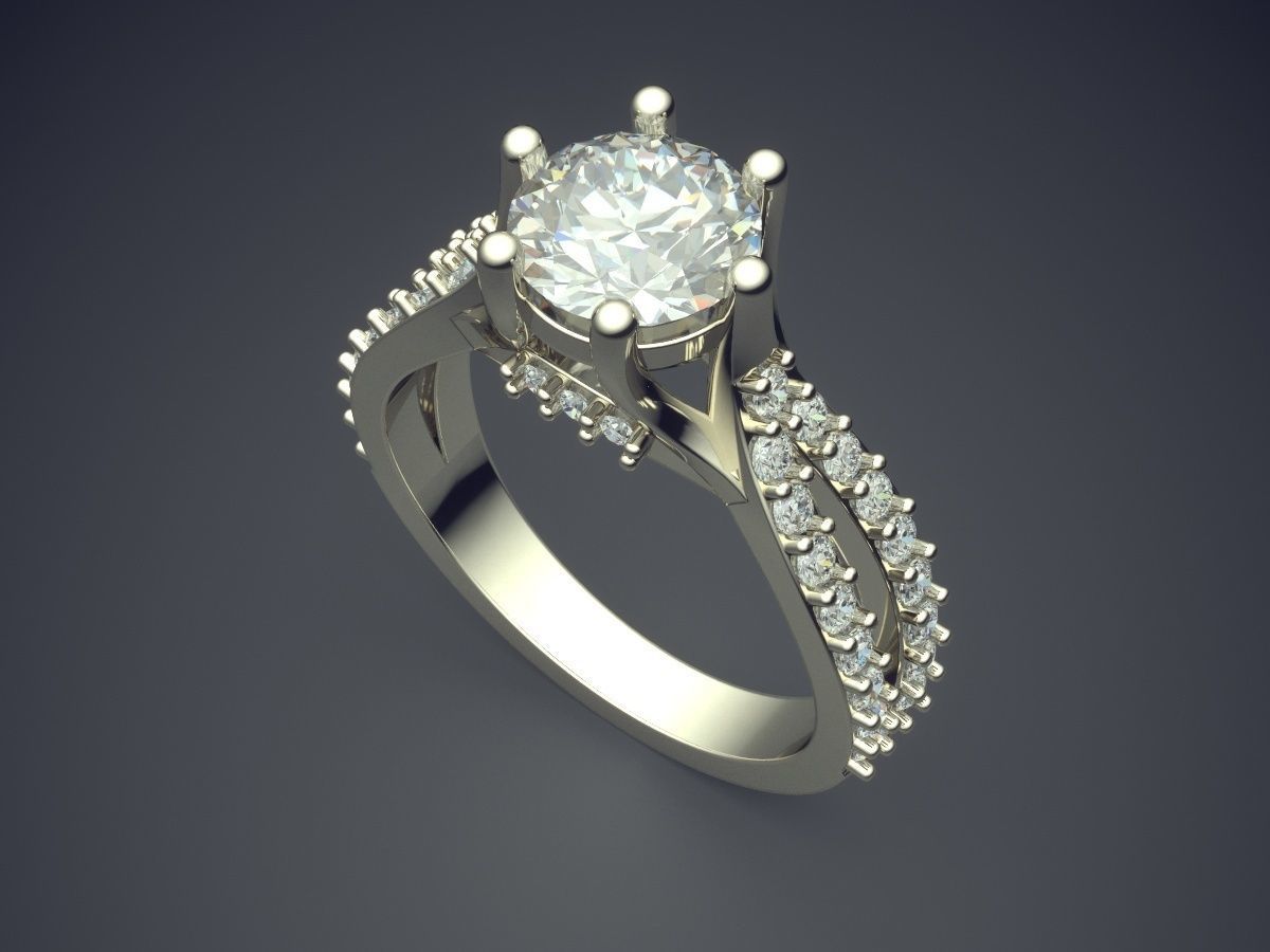 Engagement Ring With Diamonds CAD-5981 3D print model_1