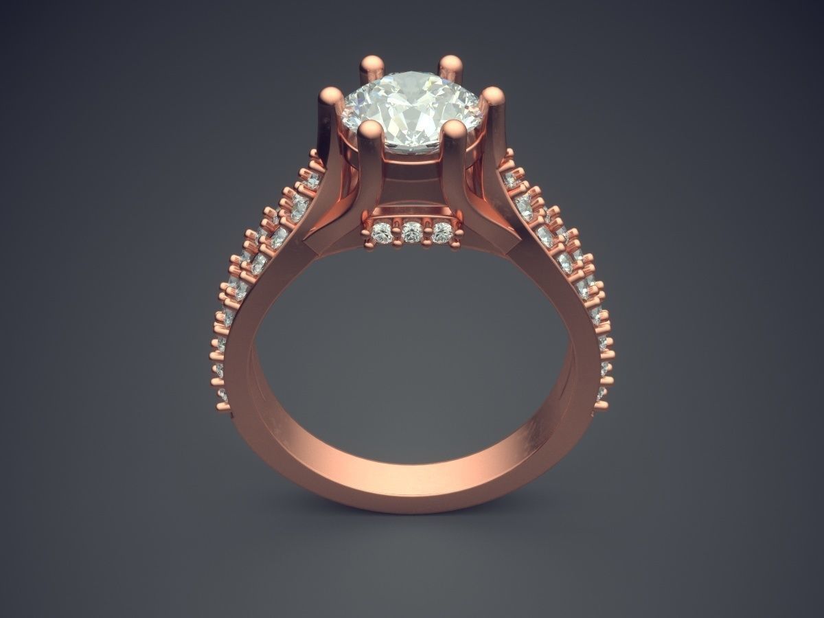 Engagement Ring With Diamonds CAD-5981 3D print model_2