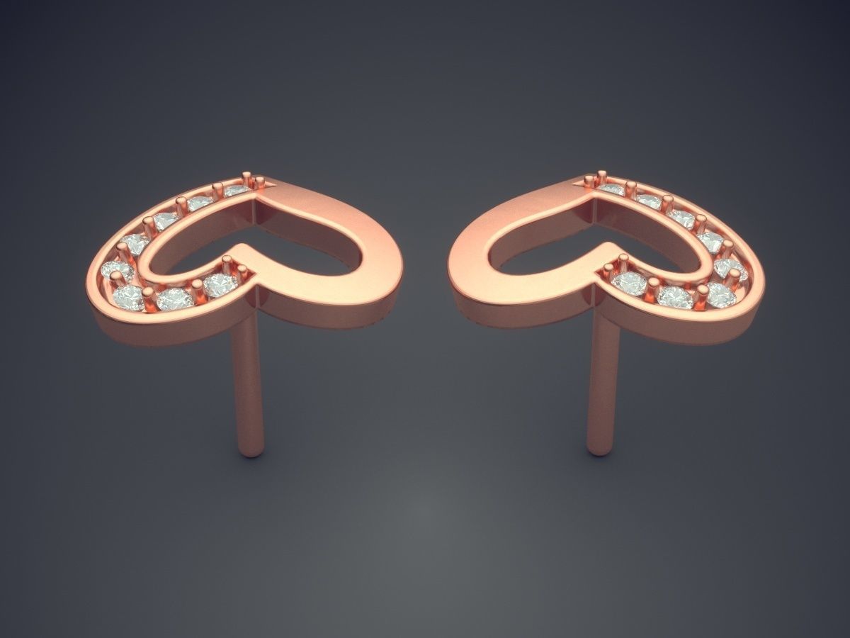 Heart Shape Earrings With Diamonds CAD-5966 3D print model_2