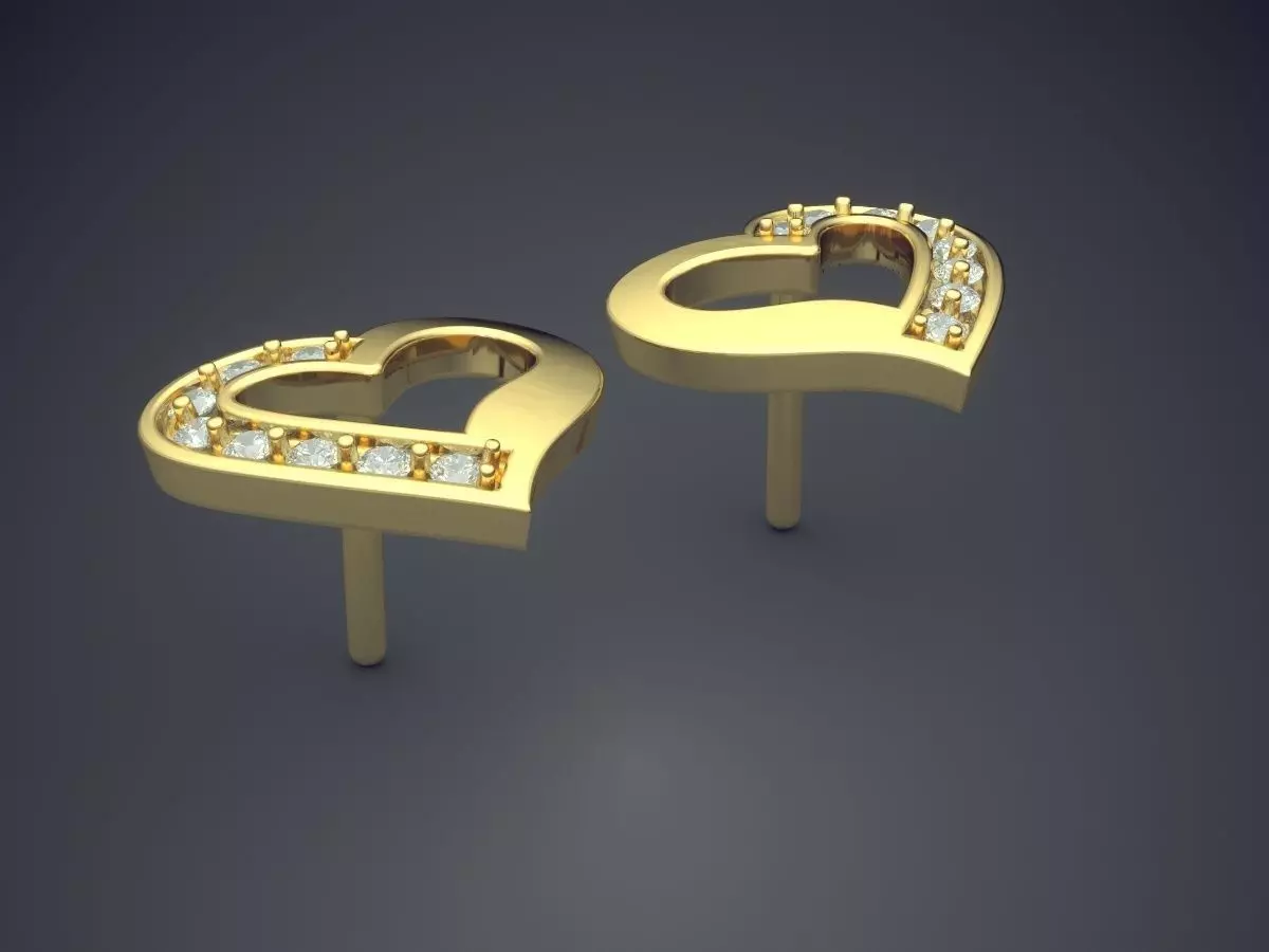 Heart Shape Earrings With Diamonds CAD-5966 3D print model_0