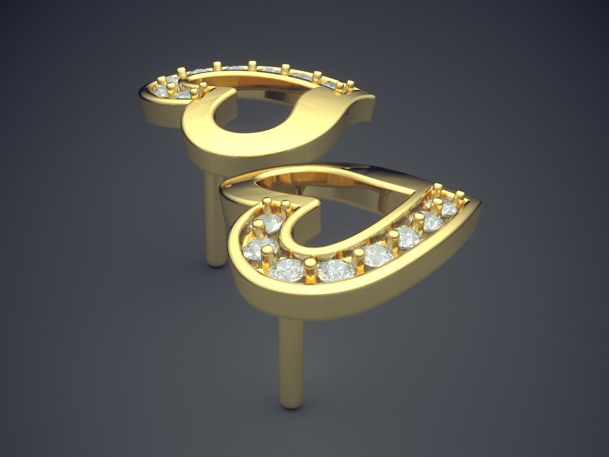 Heart Shape Earrings With Diamonds CAD-5966 3D print model_3