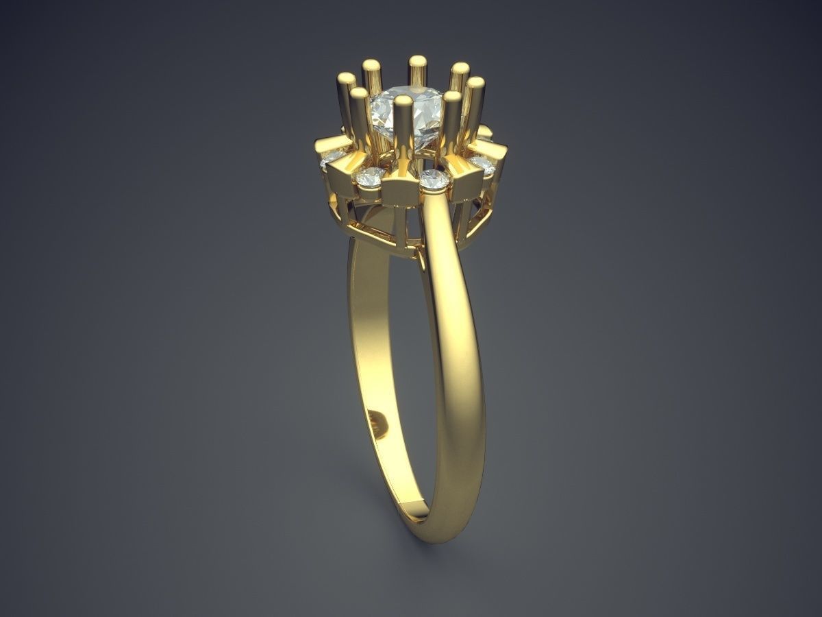 Engagement Ring With Diamonds CAD-5956 3D print model_3