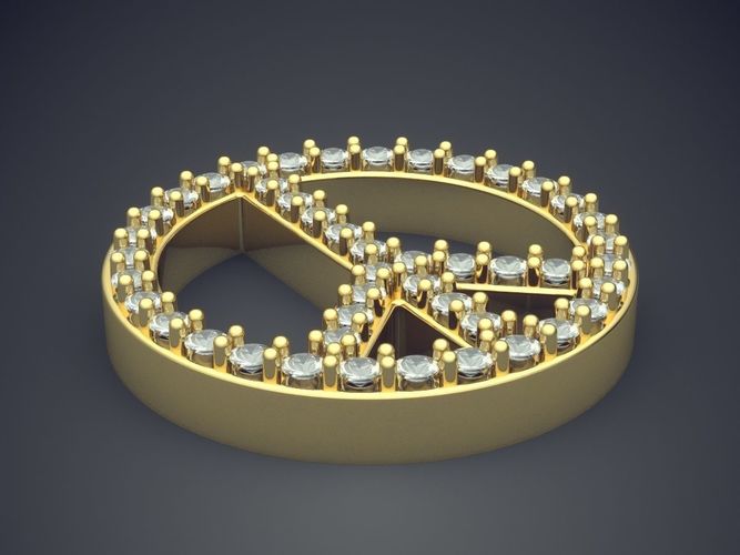 Peace Shape Oval Pendant With Diamonds CAD-5897 3D print model