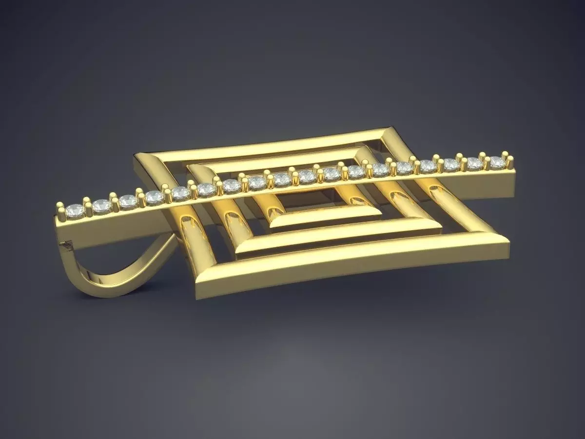 Square Shape Pendant With Diamonds CAD-5825 3D print model_3