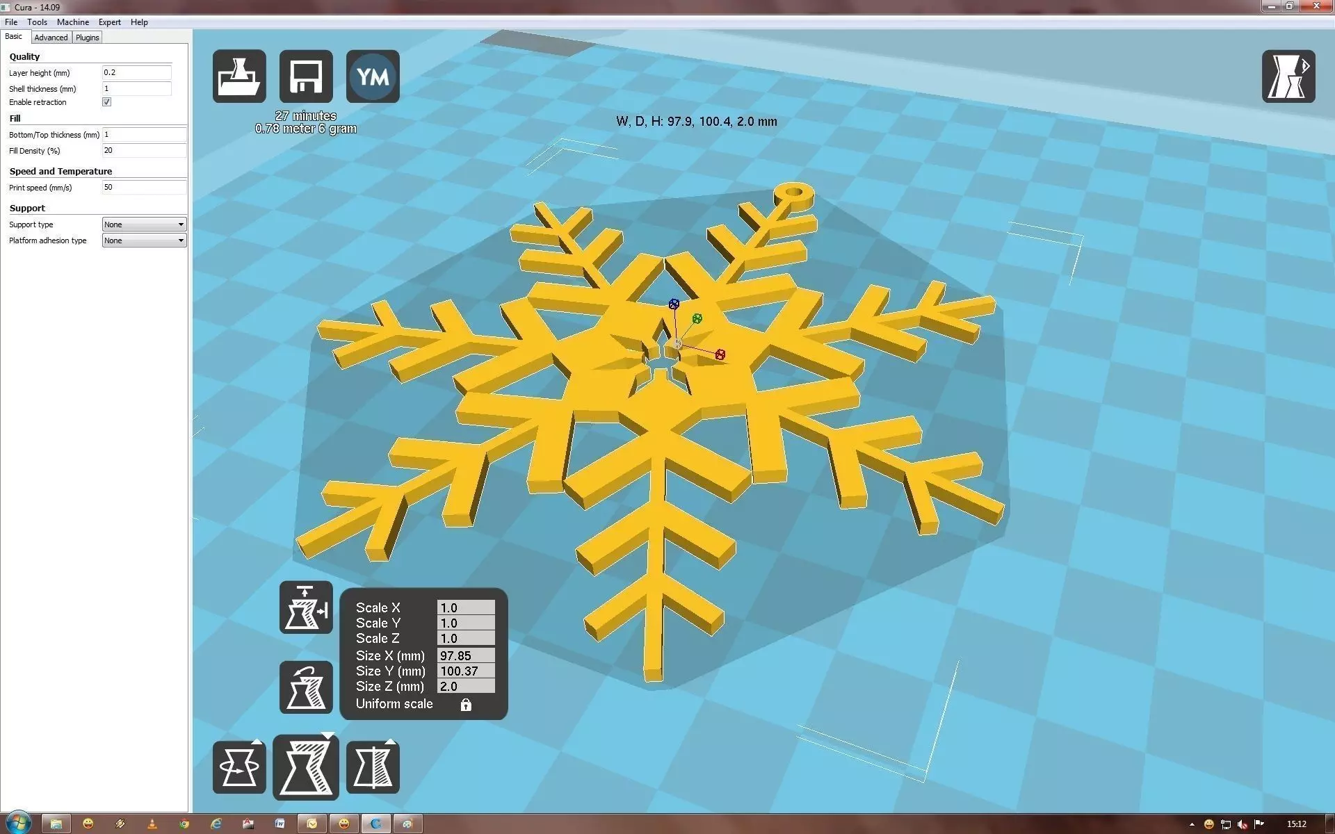 Snowflake on computer screen 3D print model_0