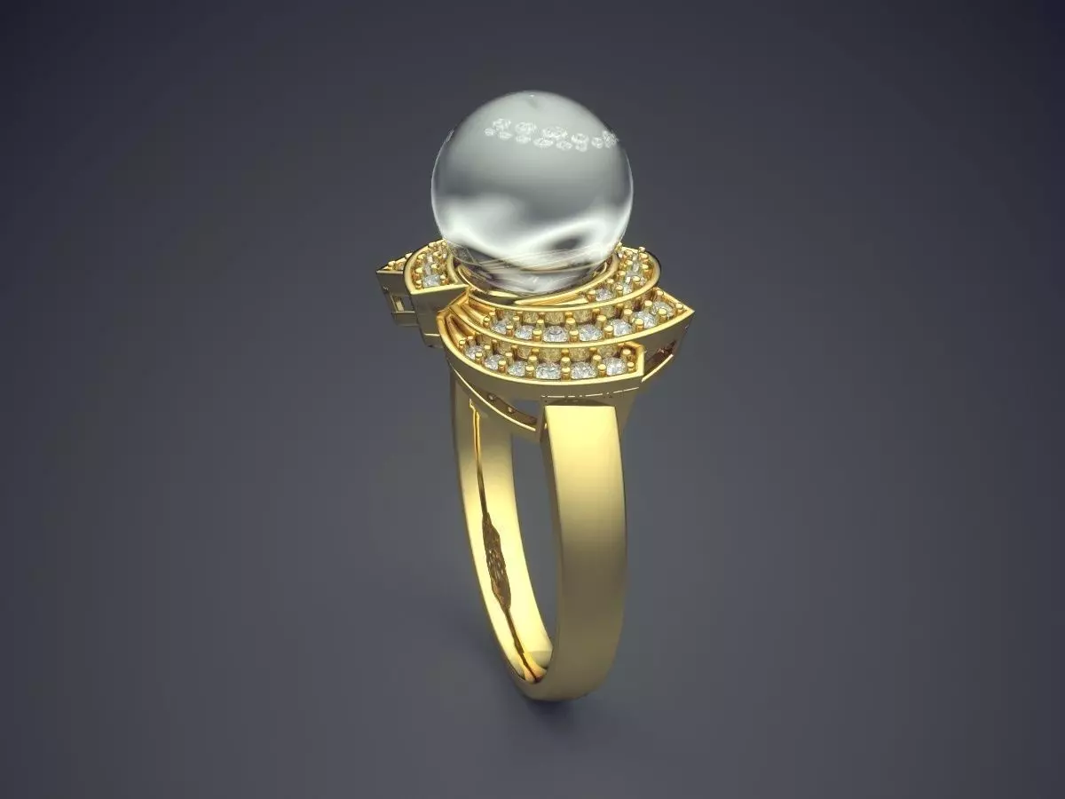 Ring With Pearl CAD-5776 3D print model_3