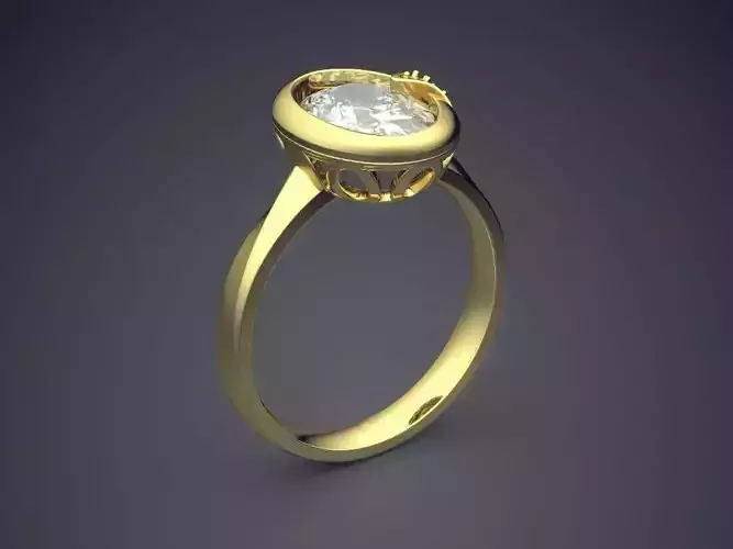 Simple Ring With Oval Diamond CAD 5752 3D print model