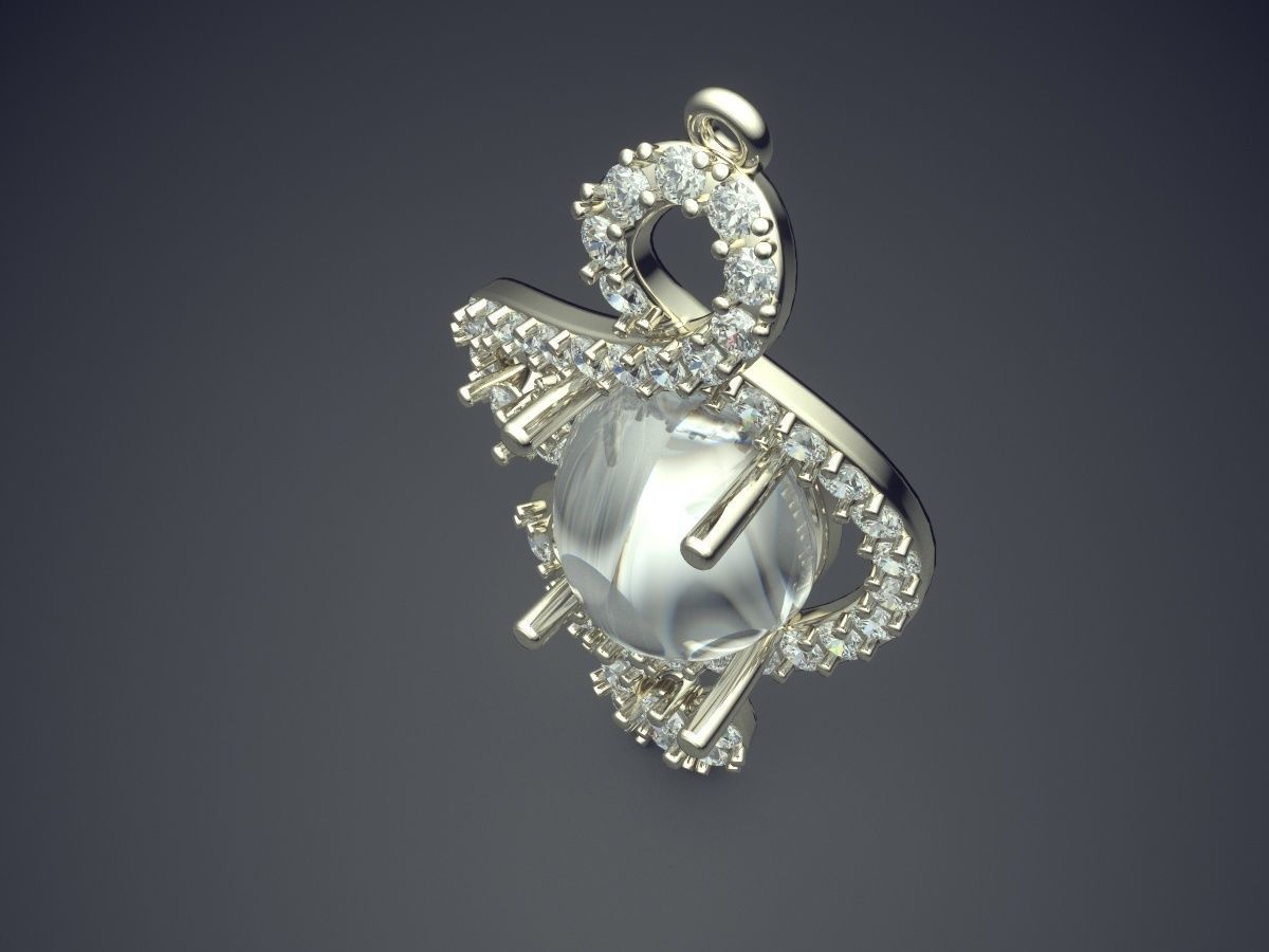 Pendant With Pearl And Diamonds CAD-5742 3D print model_1