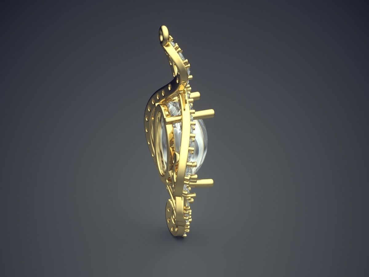 Pendant With Pearl And Diamonds CAD-5742 3D print model_3