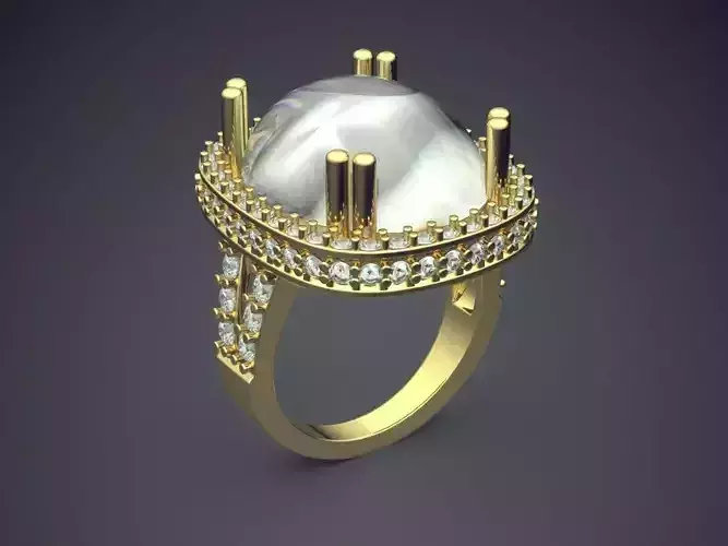Ring With Pearl And Diamonds CAD-5730