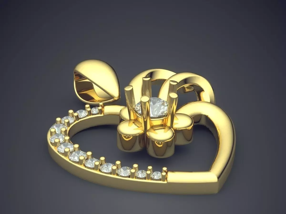 Heart Motif Pendant With Diamonds CAD-5710 3D print model_0