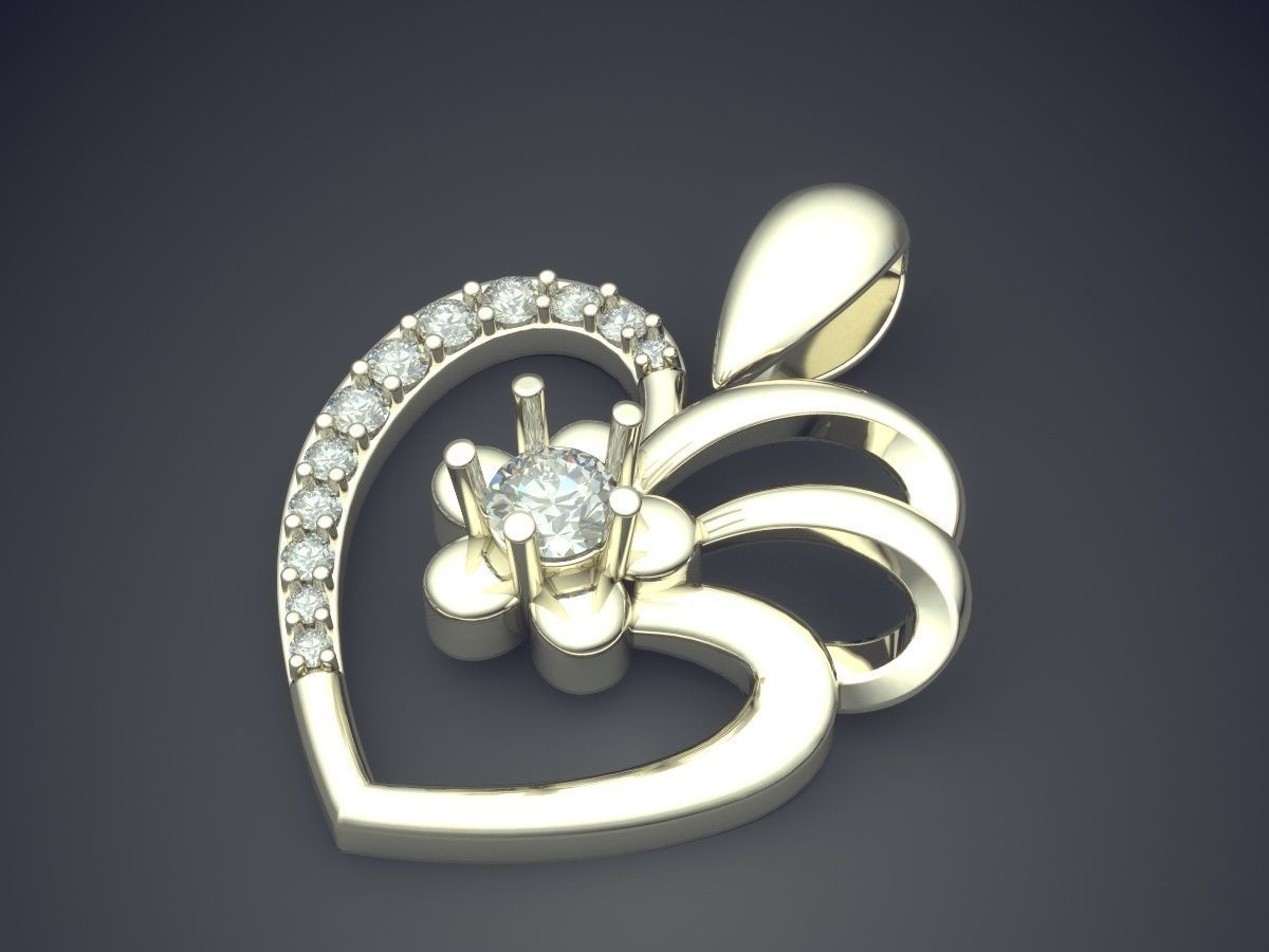 Heart Motif Pendant With Diamonds CAD-5710 3D print model_1