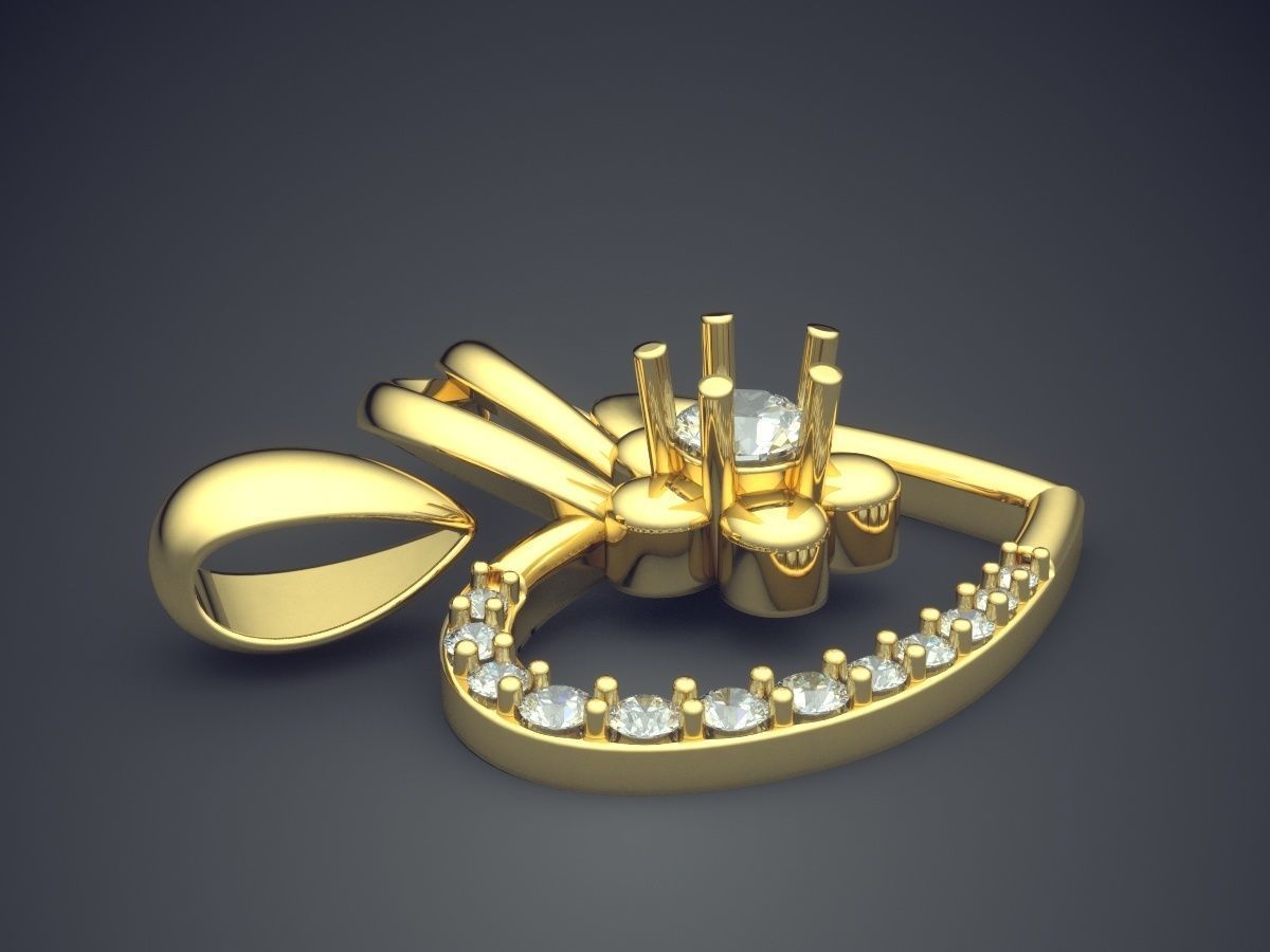 Heart Motif Pendant With Diamonds CAD-5710 3D print model_3