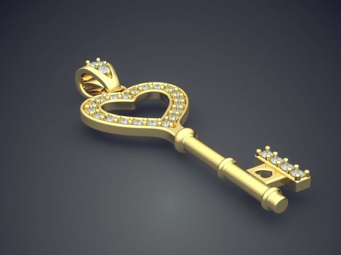 Key Shape Pendant With Diamonds CAD-5691 3D print model