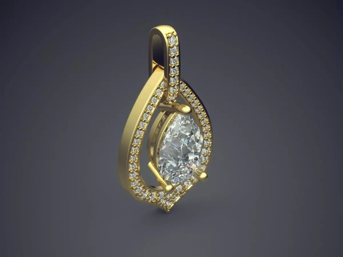 Pendant With Big Diamond In The Middle And Tiny Diamonds On S... 3D print model_0