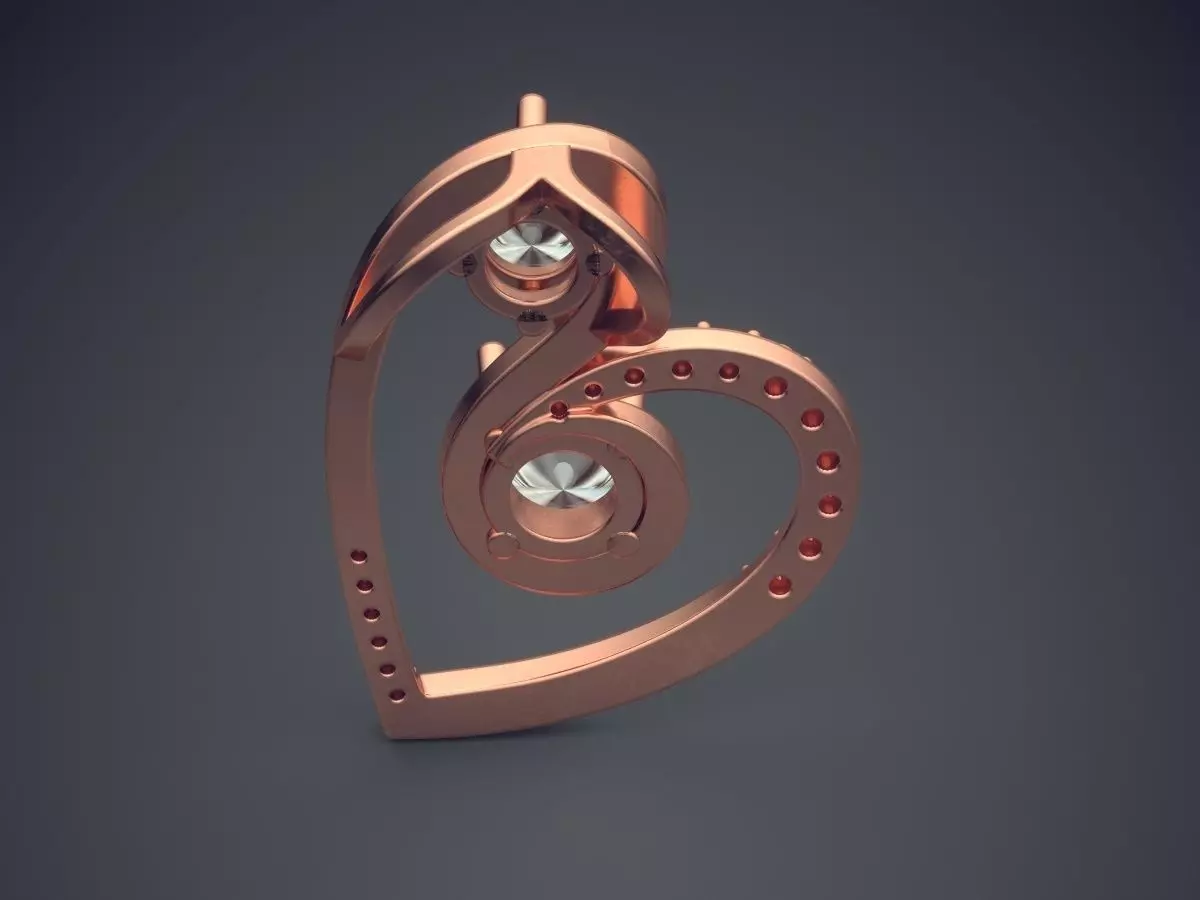 Heart Shaped Pendant With Two Diamonds CAD 5673 3D print model_2