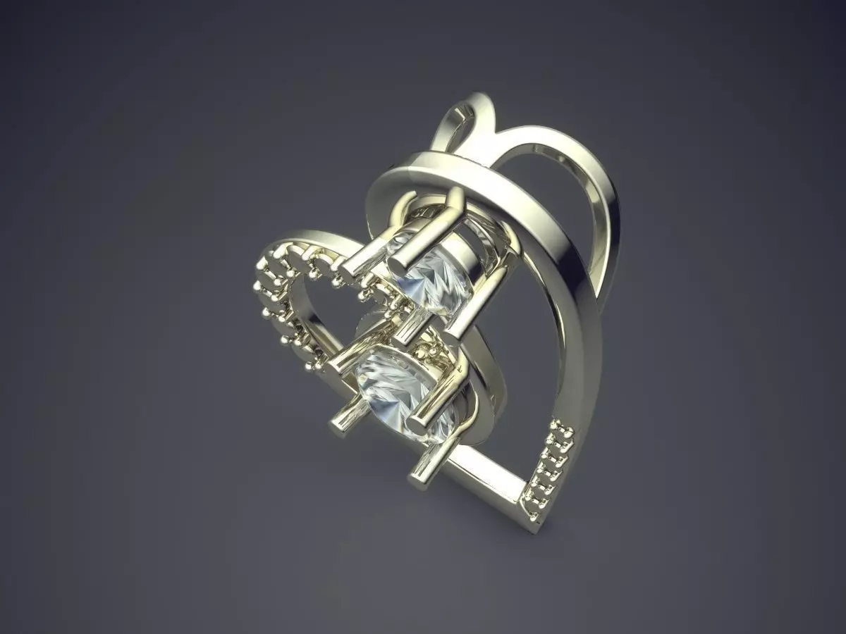 Heart Shaped Pendant With Two Diamonds CAD 5673 3D print model_1