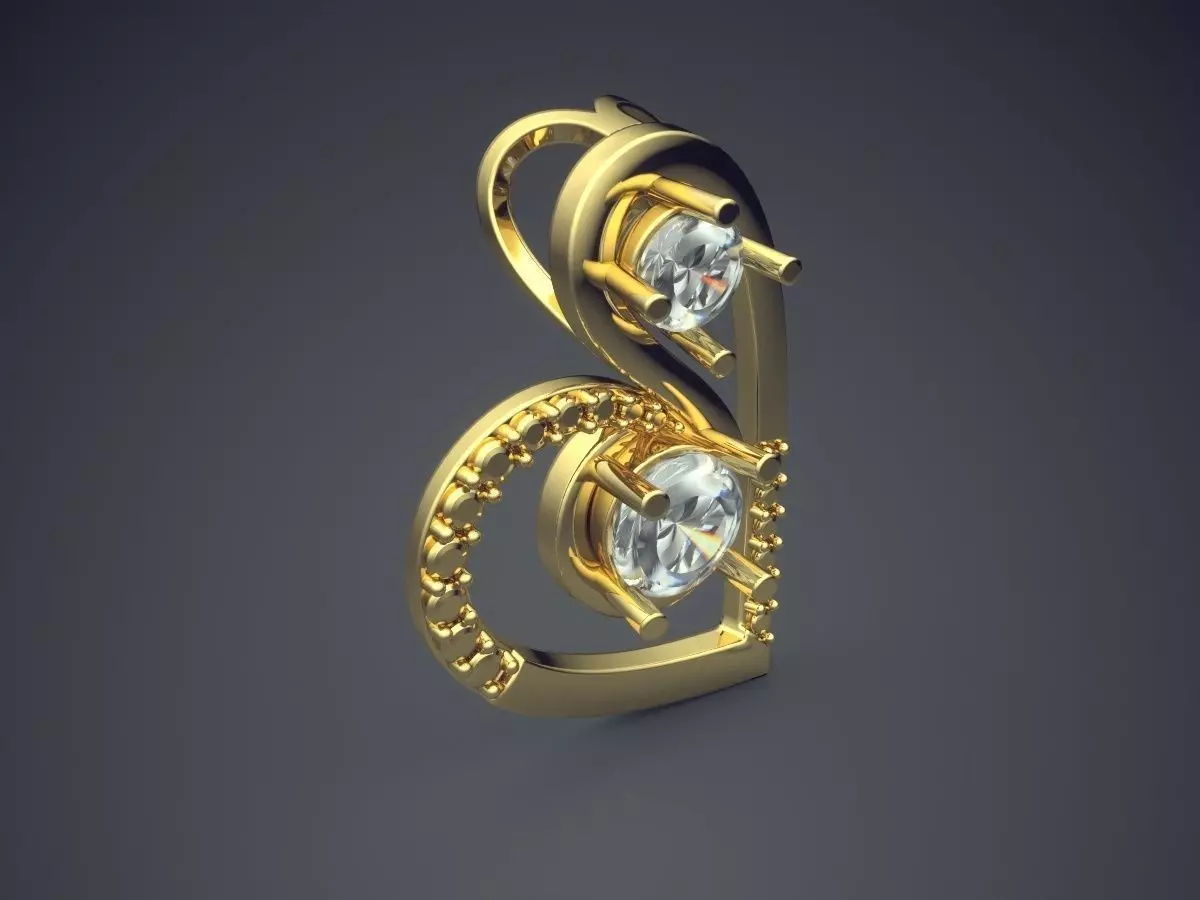 Heart Shaped Pendant With Two Diamonds CAD 5673 3D print model_0