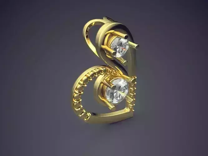 Heart Shaped Pendant With Two Diamonds CAD 5673 3D print model