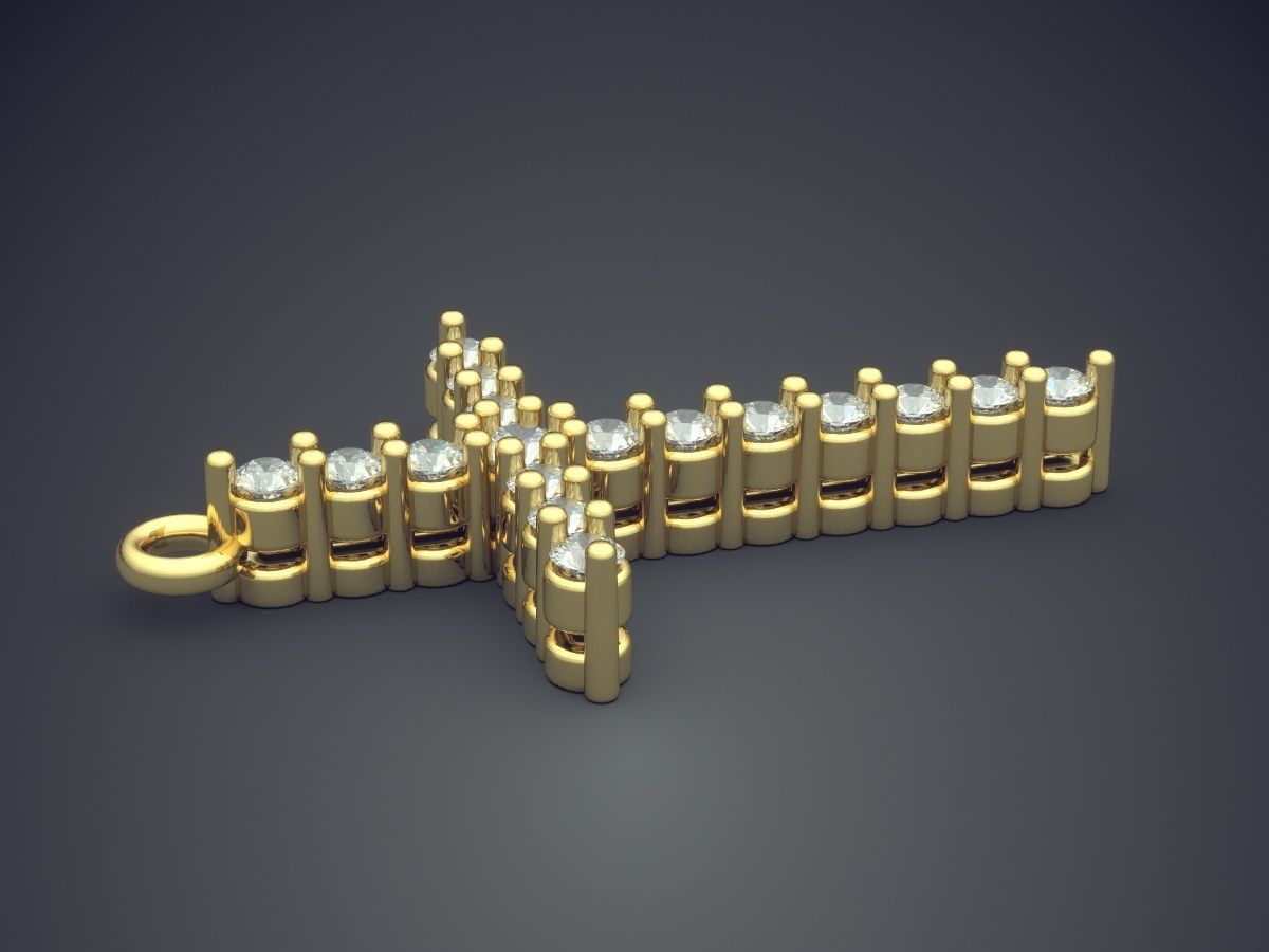 Cross Pendant with Diamonds CAD-5653 3D print model_3