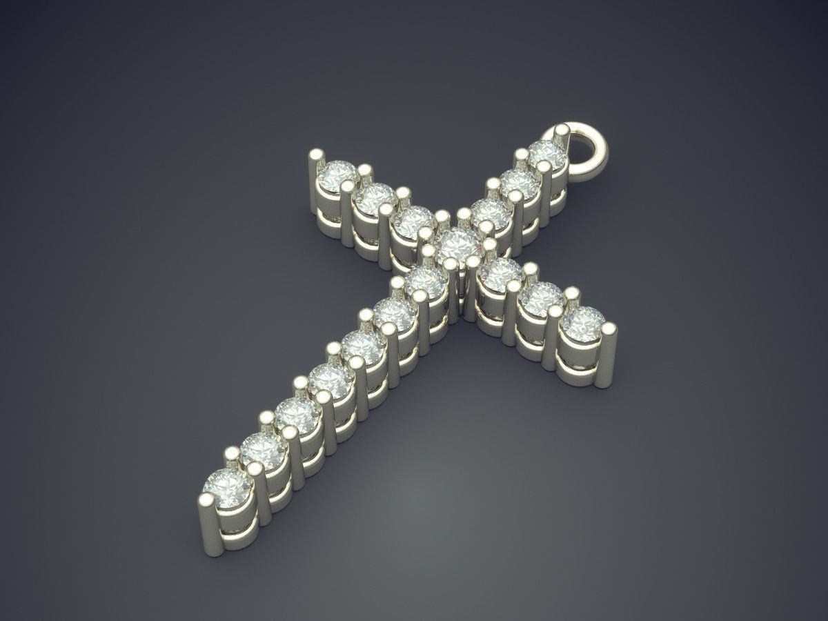 Cross Pendant with Diamonds CAD-5653 3D print model_1