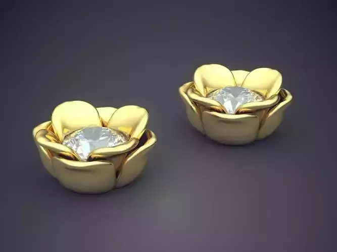 Flower Shape Earrings With Diamond CAD-5638