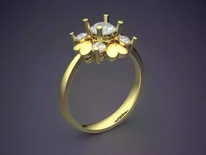 Heart Motif Ring With Diamonds CAD-5632