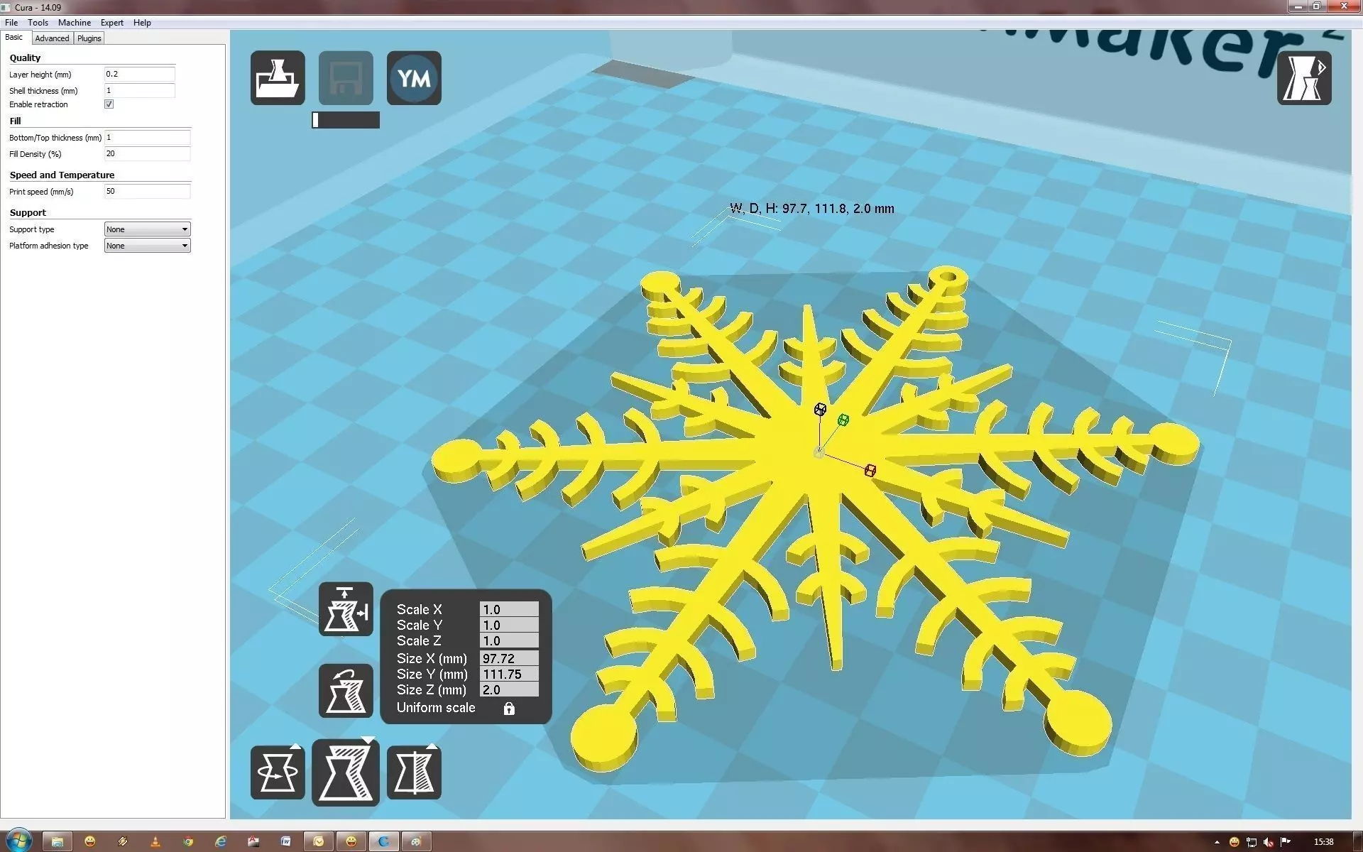 Snowflake on computer screen 3D print model_0