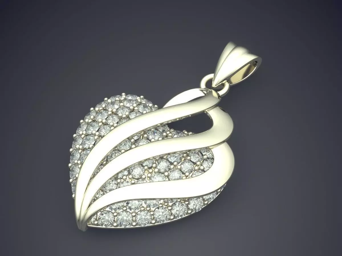 Heart Shape Pendant With Diamonds CAD-5597 3D print model_1