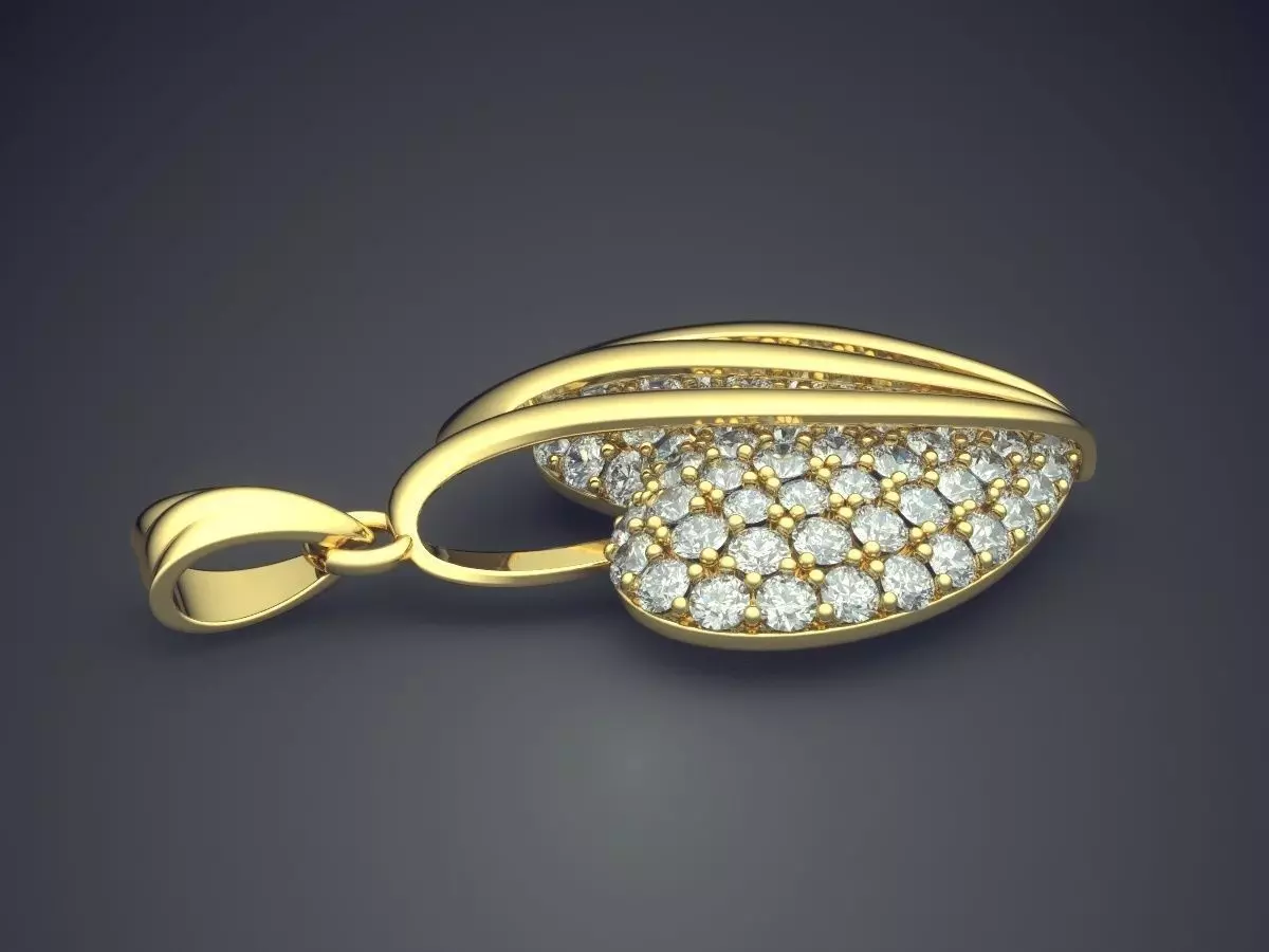 Heart Shape Pendant With Diamonds CAD-5597 3D print model_3