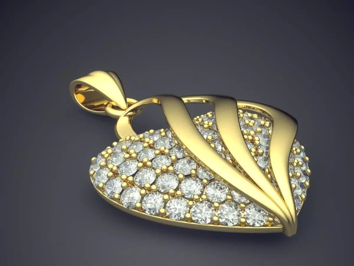 Heart Shape Pendant With Diamonds CAD-5597 3D print model_0