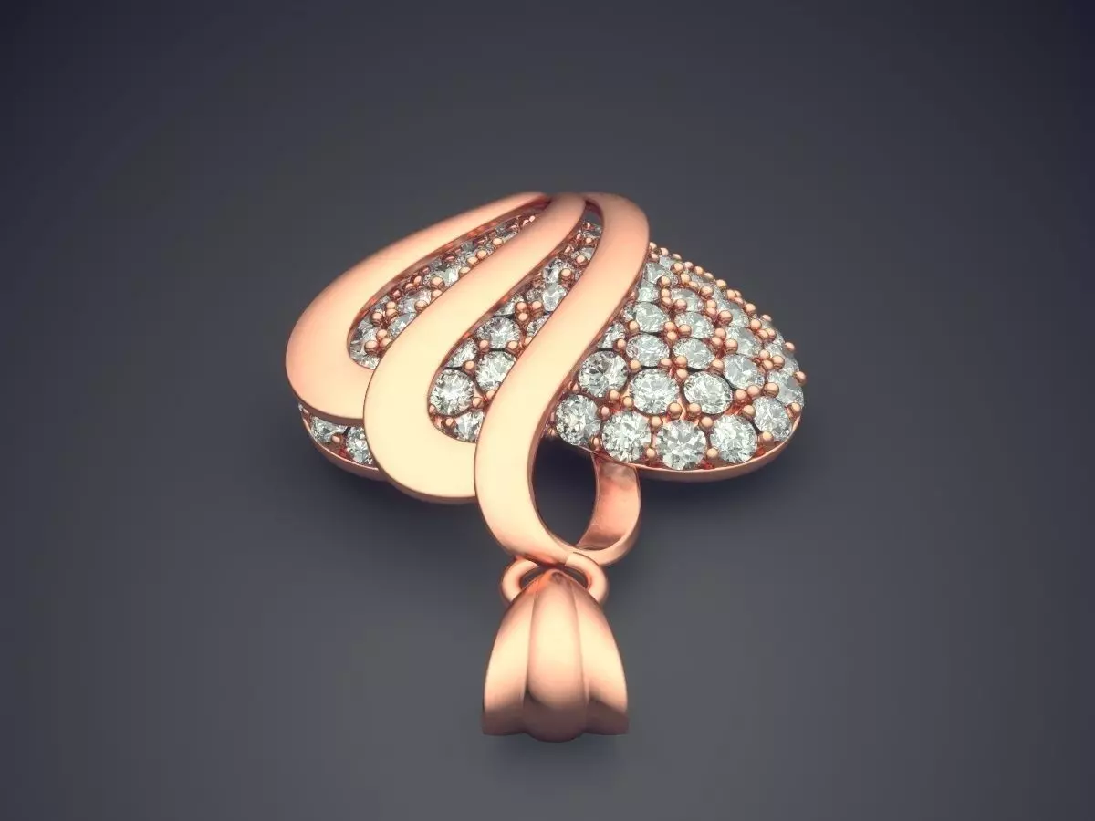 Heart Shape Pendant With Diamonds CAD-5597 3D print model_2