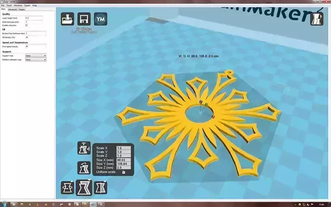 Snowflake golden sun on computer screen 3D print model