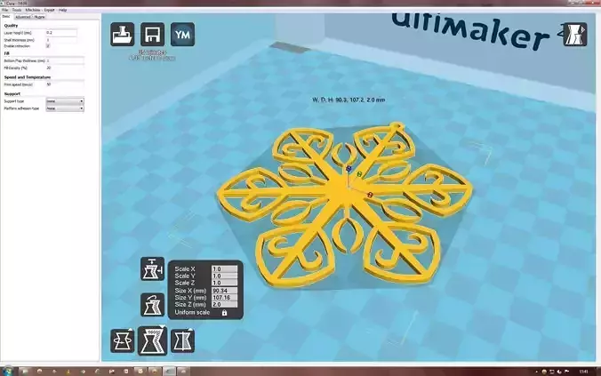 Snowflake computer screen showing 3D print model