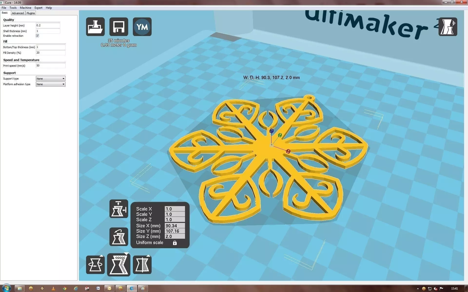 Snowflake computer screen showing 3D print model_0