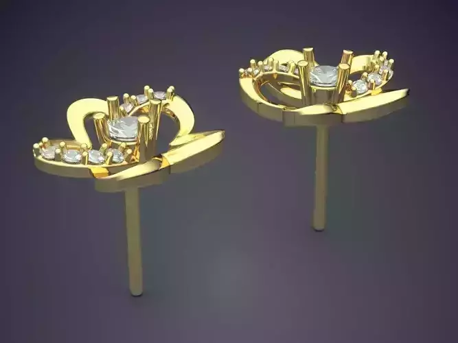 Small Flower Shaped Earrings With Small Diamonds CAD 5573 3D print model