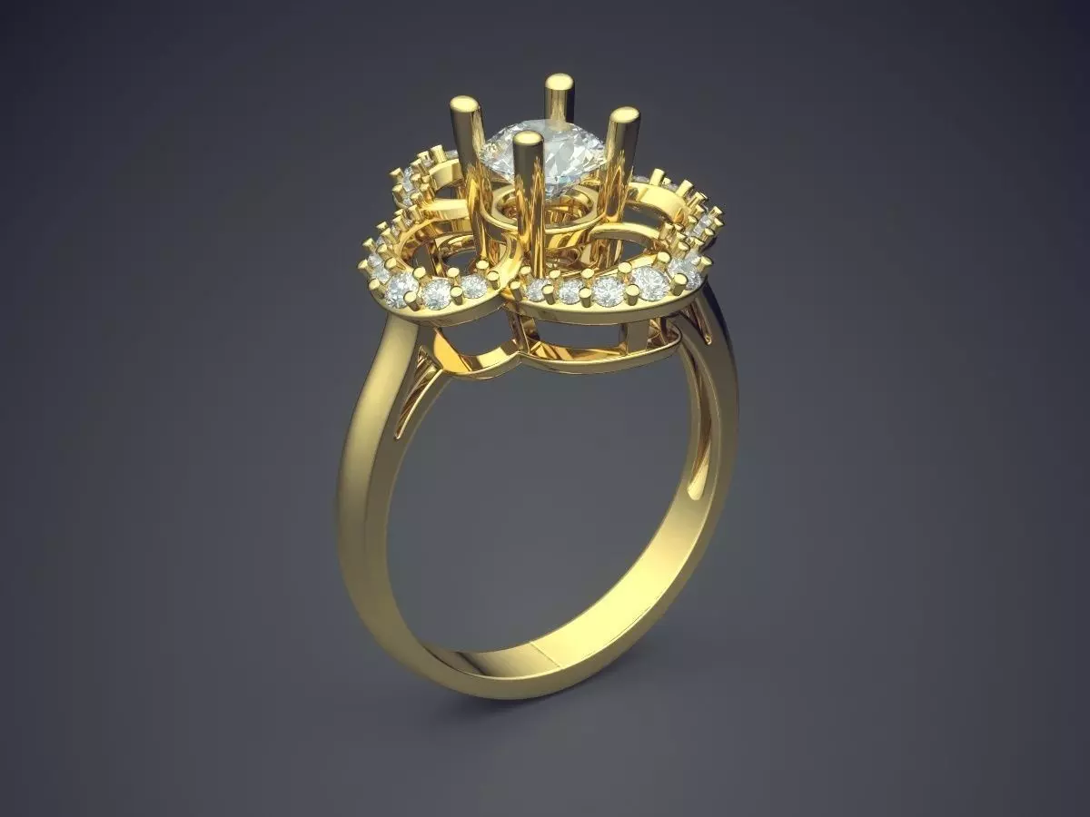 Engagement Ring With Diamonds CAD-5576 3D print model_0
