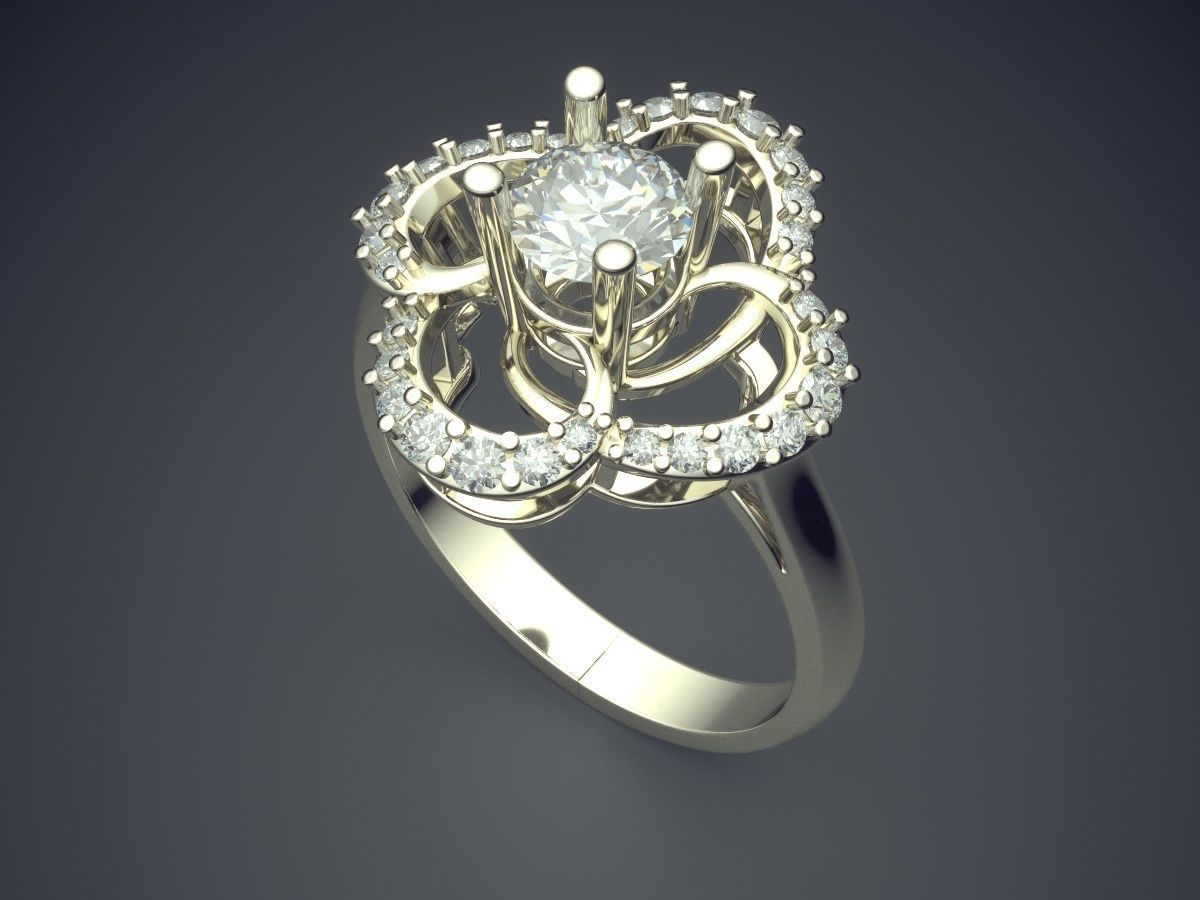 Engagement Ring With Diamonds CAD-5576 3D print model_1