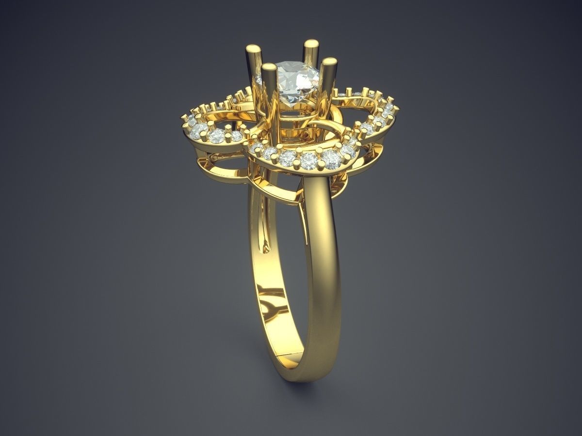 Engagement Ring With Diamonds CAD-5576 3D print model_3