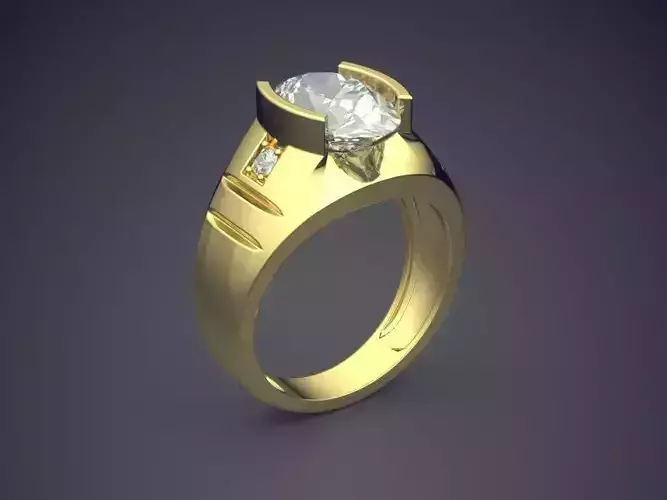 Thick Ring With Diamond CAD-5543 3D print model