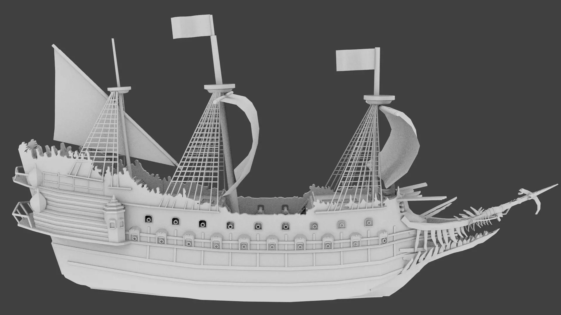 Low Poly Pirate Of The Caribbean Flying Dutchman No Texture Low-poly 3D model