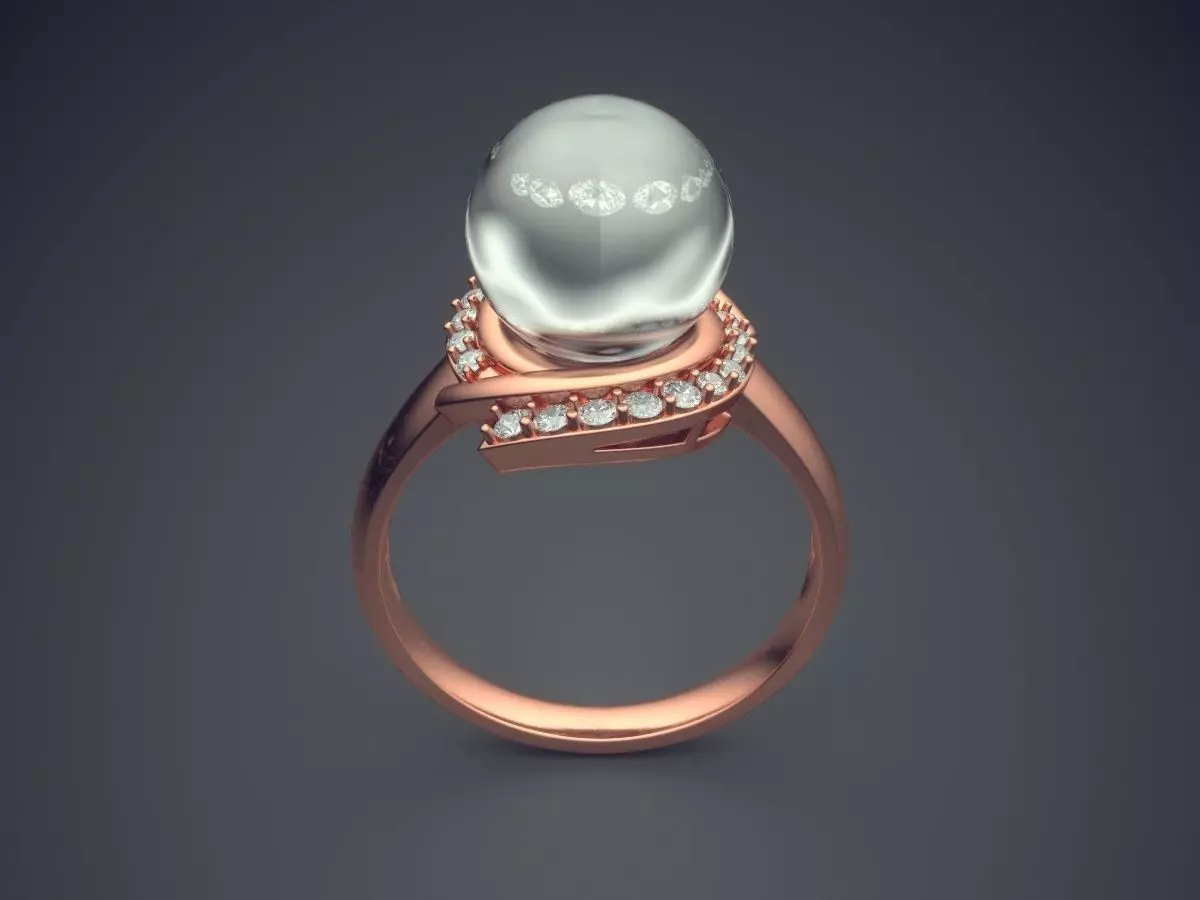 Ring With Pearl And Diamonds CAD-5510 3D print model_2