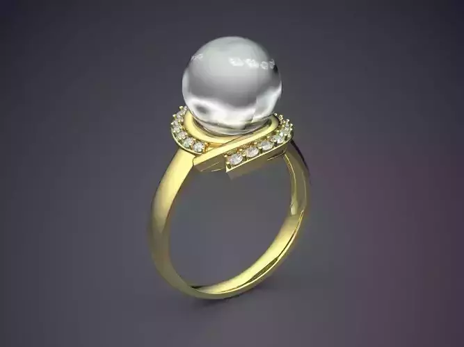 Ring With Pearl And Diamonds CAD-5510 3D print model